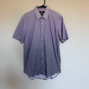 Buttercloth Mens Large Regular Fit Short Sleeve Ombre Geometric Cotton Shirt